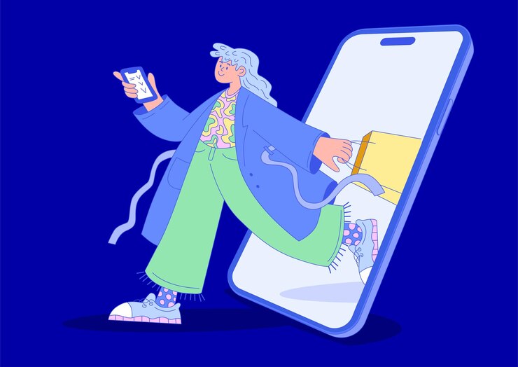 Вектор плоская векторная иллюстрация персонажа, покупаемая в интернете