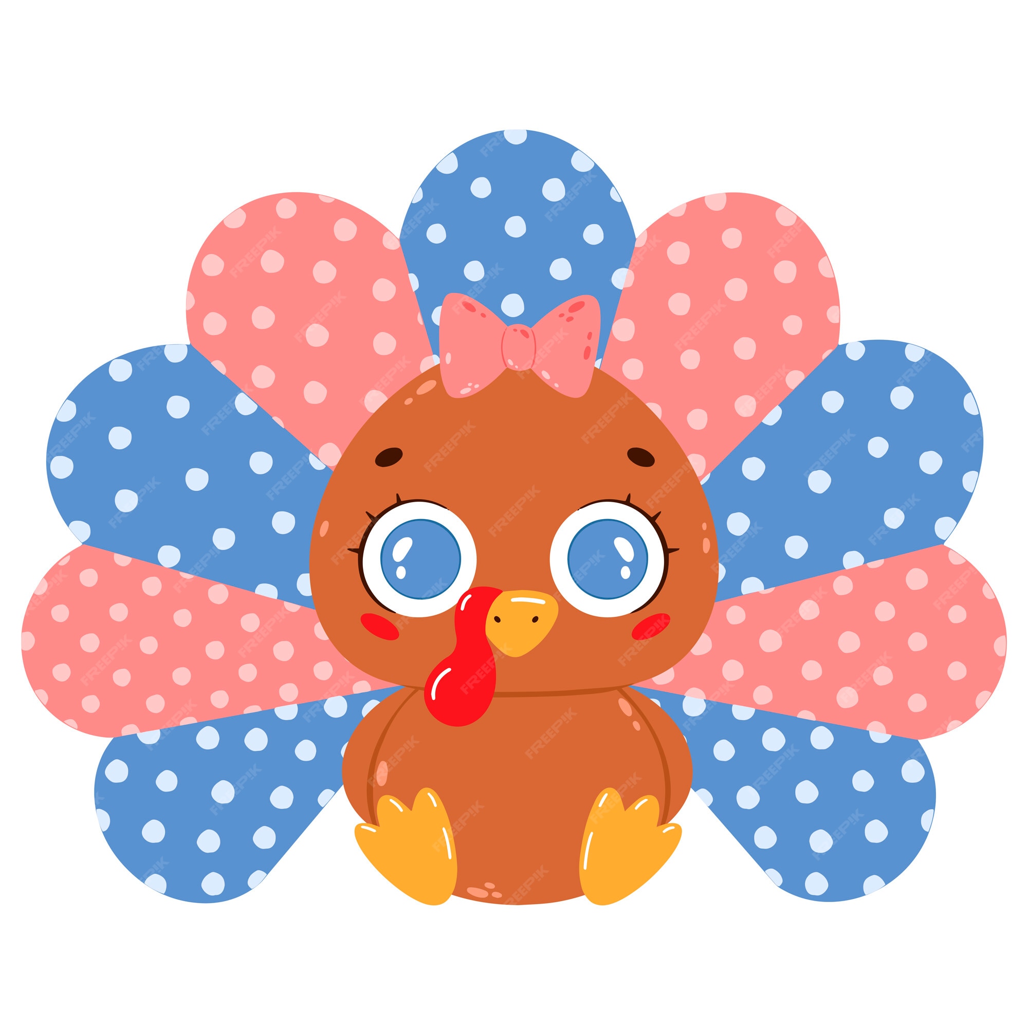 Premium Vector | Flat vector illustration of a cute cartoon baby turkey  girl with a pink bow sitting isolated on white