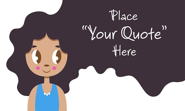 Flat vector illustration of cute girl with curly long hair to add text and quote