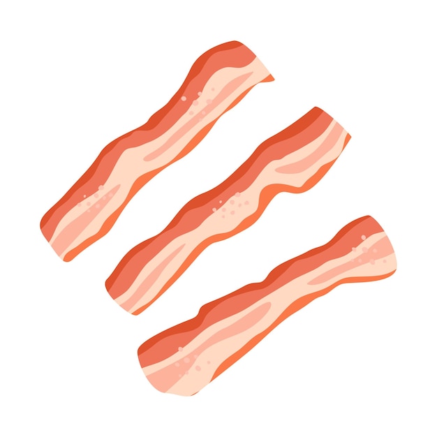 Flat vector illustration of fried bacon slices. Isolated design on a white background.