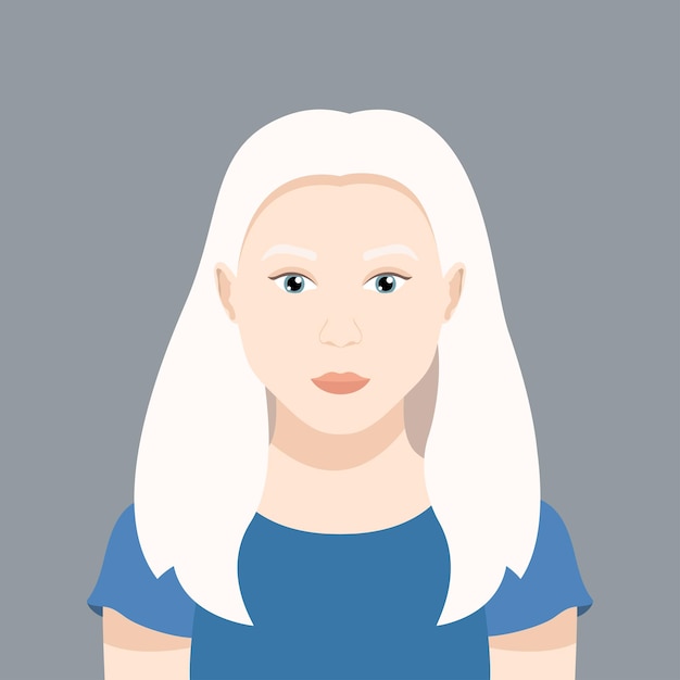 Flat vector illustration of a girl with albinism