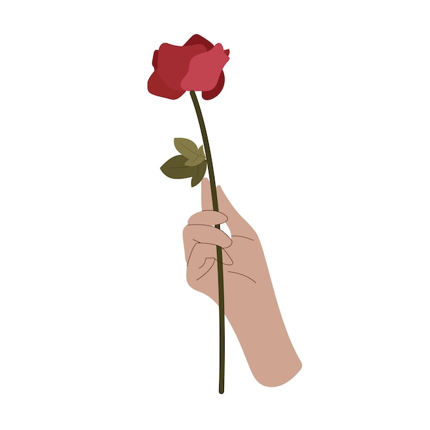 장미 를 들고 있는 손 의 평평 한  ⁇ 터 그림