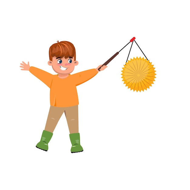 Vector flat vector illustration of a happy cute boy holding a lantern and celebrating saint martin day saint martin tour