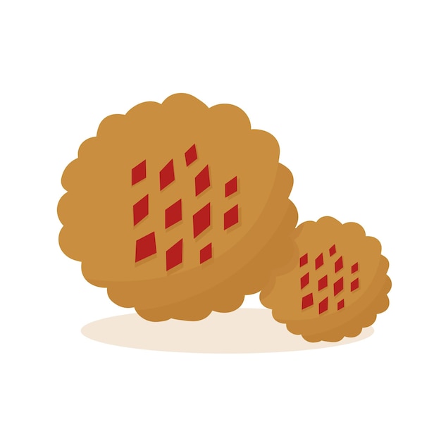 Flat vector illustration of home baked cookie with red jam Sweet Christmas biscuit pastry