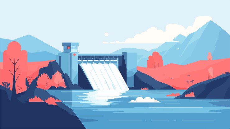 Vector flat vector illustration of hydro renewable energy generator