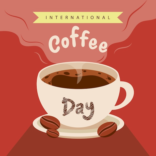 Flat vector illustration international coffee day celebration for social media post design