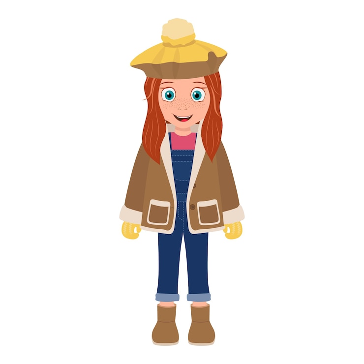 Vector 穿著冬季服裝的女孩的平面向量插圖 4 項