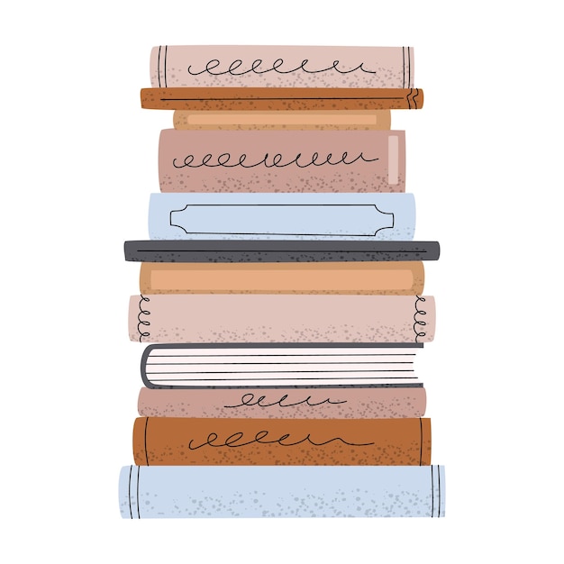 Vector flat vector illustration of a large stack of books on a white background