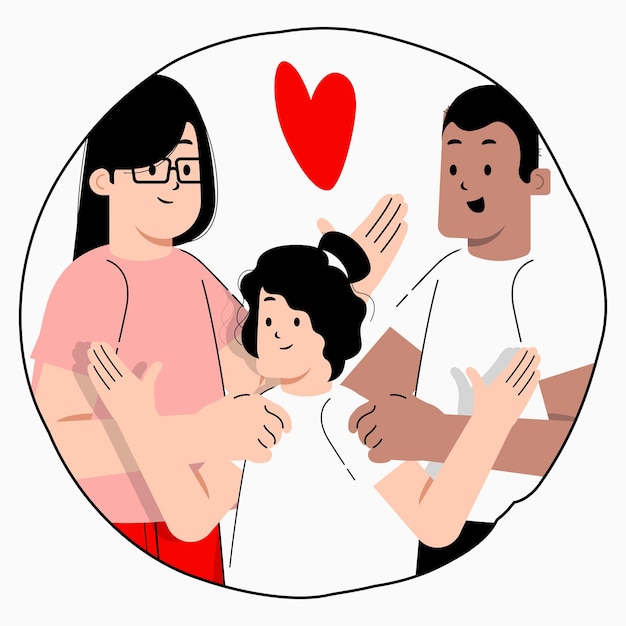 Flat vector Illustration of a loving and happy multicultural family