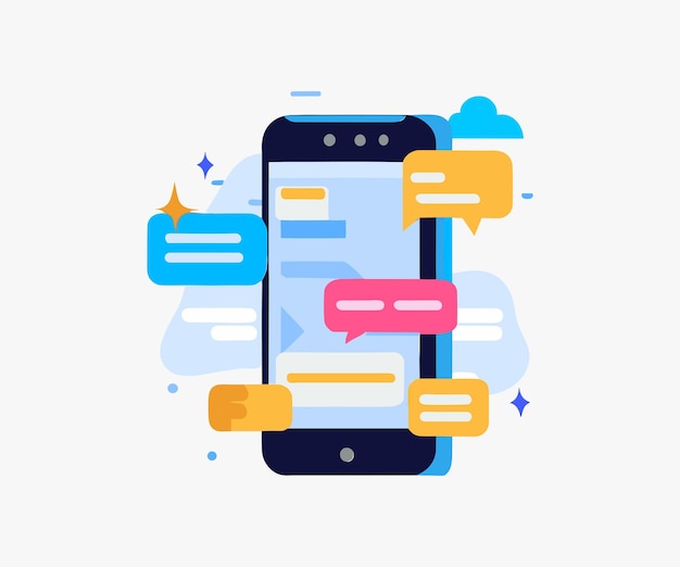 Flat vector illustration of a mobile getting notifications