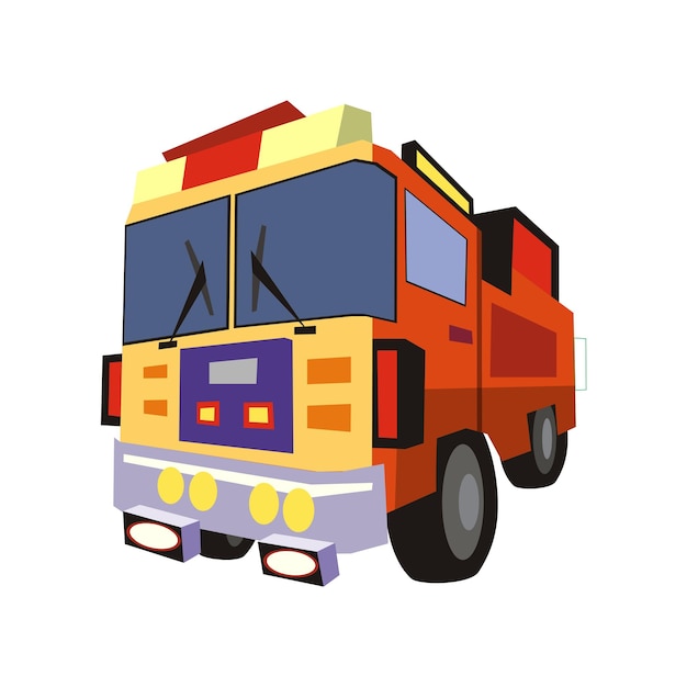 flat vector illustration of a red fire truck isolated on a white background rescue service car design elements