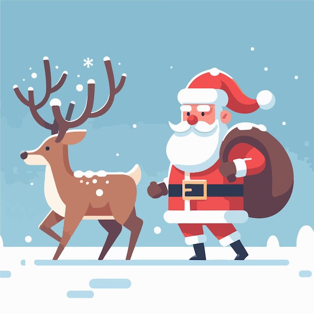 Плоская векторная иллюстрация Санта-Клауса, едущего на олене.