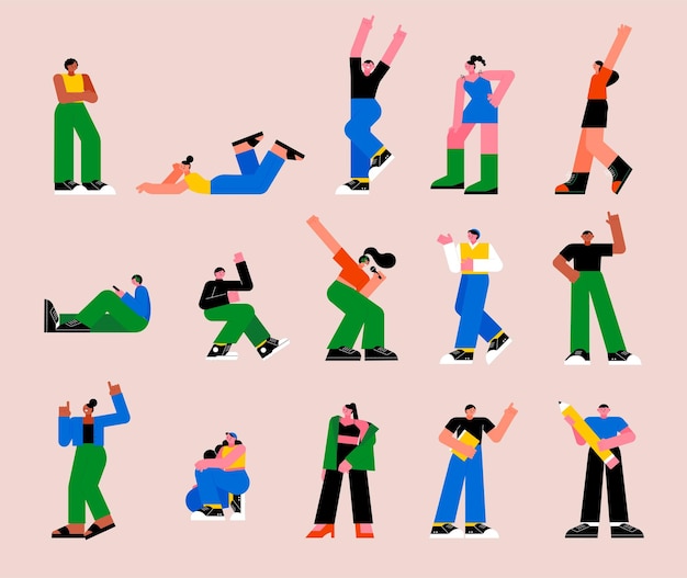 flat vector illustration A set of many people in various poses vol3