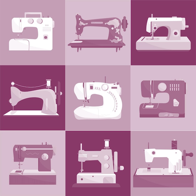 Illustrazione vettoriale piatta dell'icona della macchina da cucire
