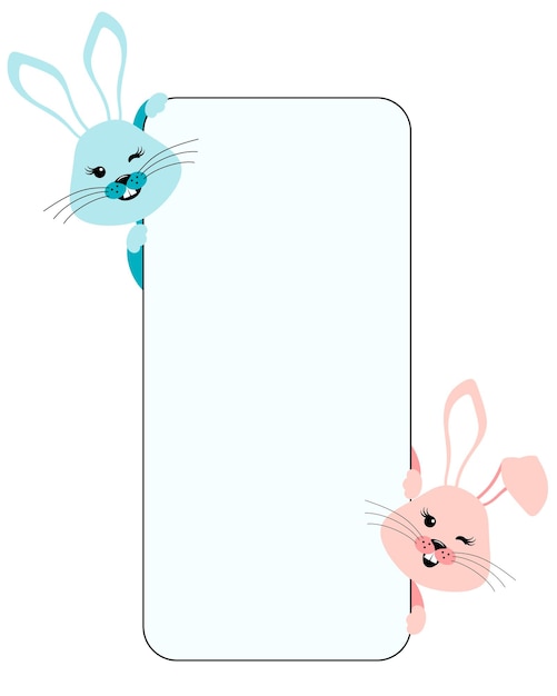 Flat vector illustration two rabbits with a blank sign where you can place your text.