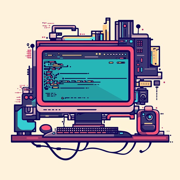 Vector flat vector illustration of website programming and coding development for web development projects