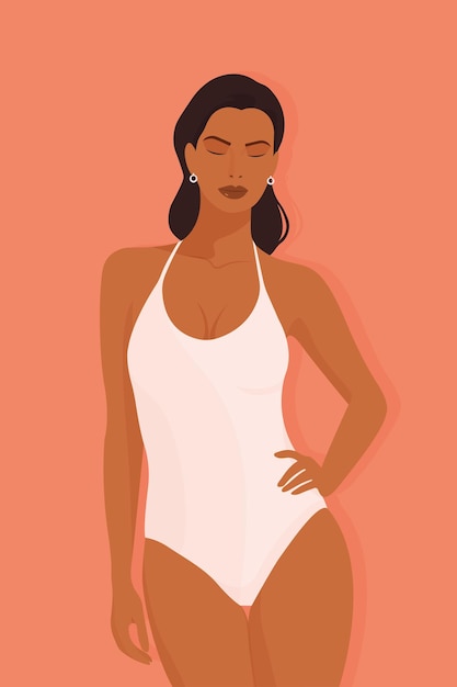 flat vector illustration of a woman in a white swimsuit isolated