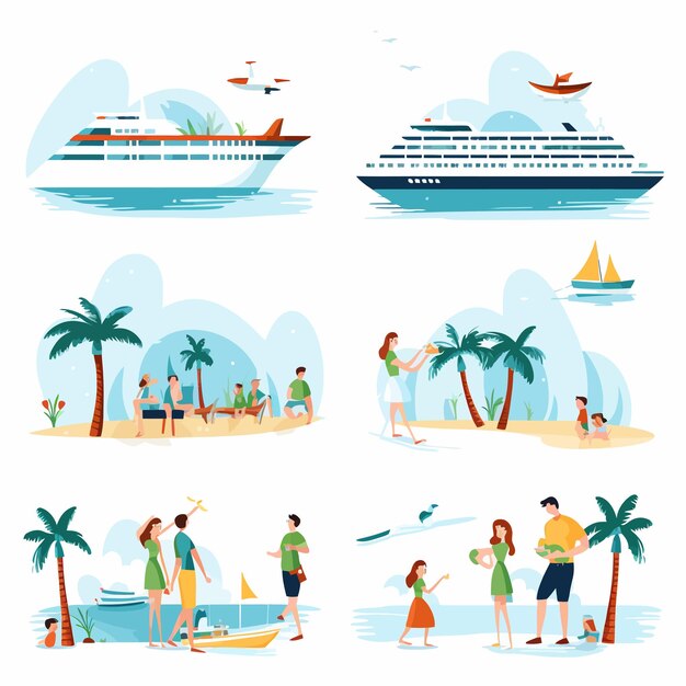 Vector flat_vector_illustrations_set_of_cruise_vacation