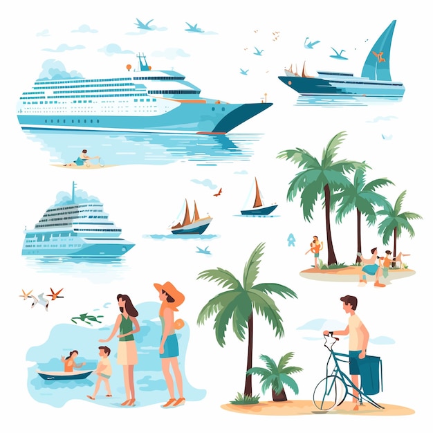 Vector flat_vector_illustrations_set_of_cruise_vacation