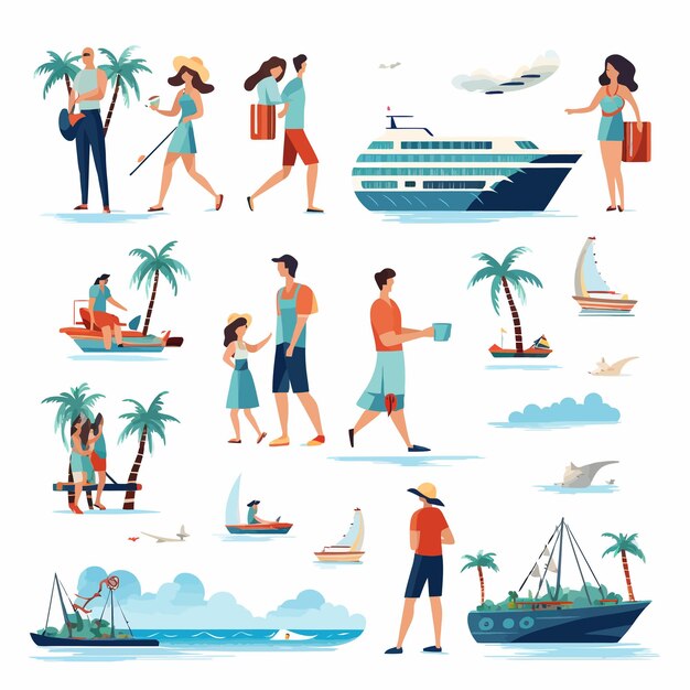 Vector flat_vector_illustrations_set_of_cruise_vacation