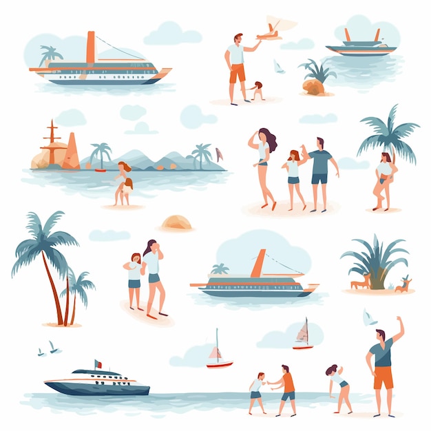 Vector flat_vector_illustrations_set_of_cruise_vacation