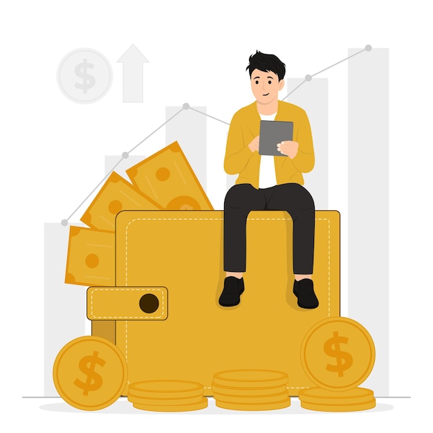 Flat vector investing money growth concept illustration