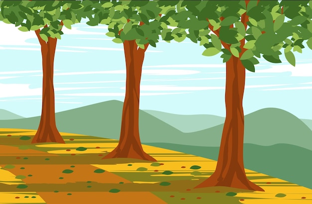 Vector flat vector landscape illustration in spring