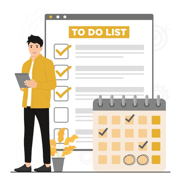 Flat vector to do list and checkmark concept illustration