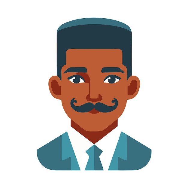 flat vector logo design of a man with neat hair and mustache