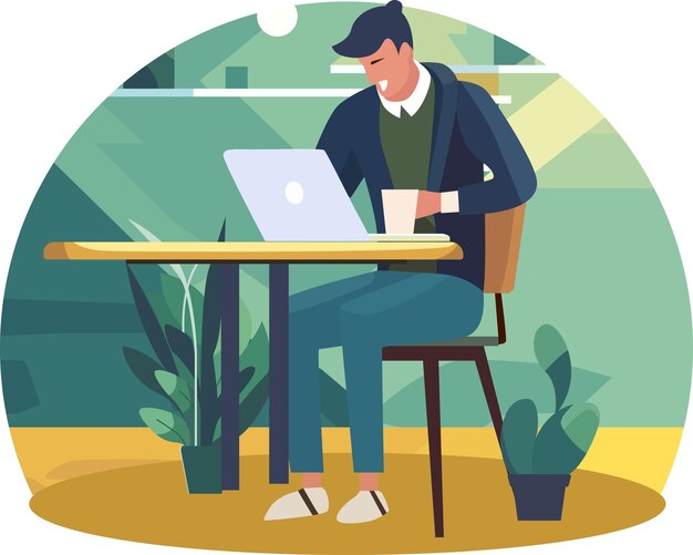 Vector flat vector of man doing work in working space