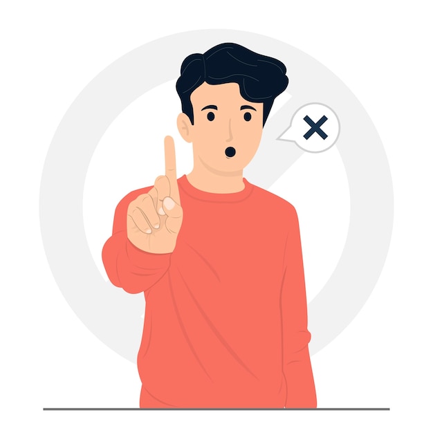 Flat vector man say no with gesture deny expression disappointed