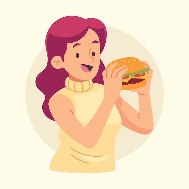 Flat Vector Mensen die voedsel eten Illustratie