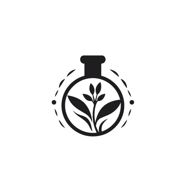 Flat vector of a minimalist black and white logo featuring a plant inside a bottle