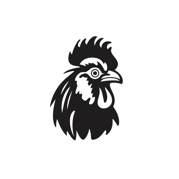 Flat vector of a minimalistic black and white vector illustration of a roosters head