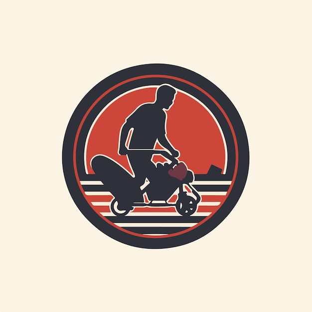 a flat vector minimalistic logo for a male doula who rollerblades delivering a baby