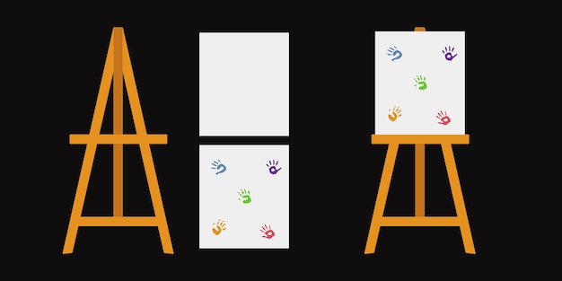 Вектор Плоские векторные инструменты для рисования в детском стиле ручной обращается мольберт с холстом