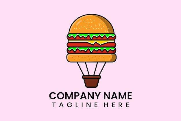 Flat vector parachute balloon Burger logo modern