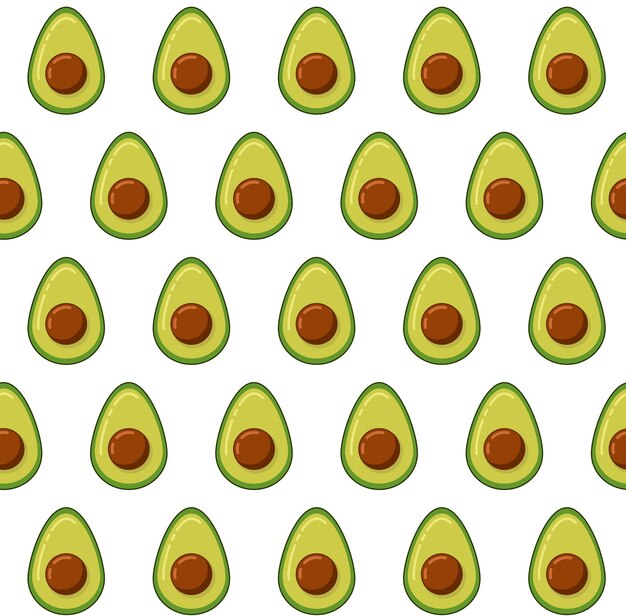 Flat vector pattern of half avocado with pit transparent background