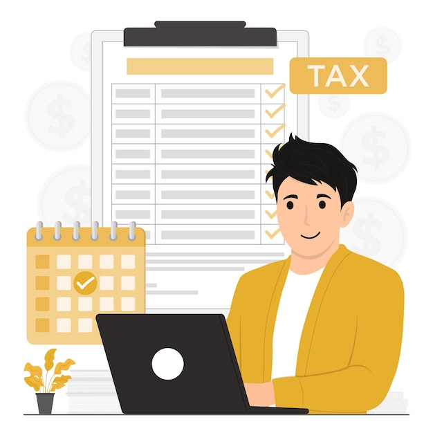 Flat vector paying tax income tax business tax consultant tax time schedule concept illustration