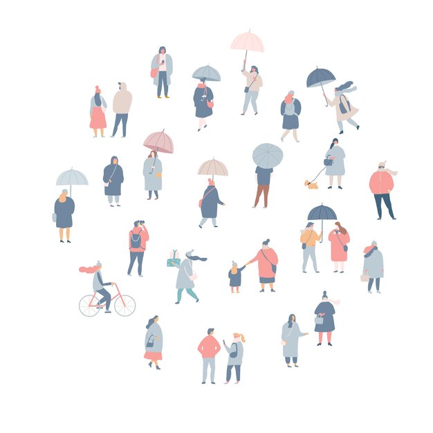 Flat vector people background crowd different people vector set