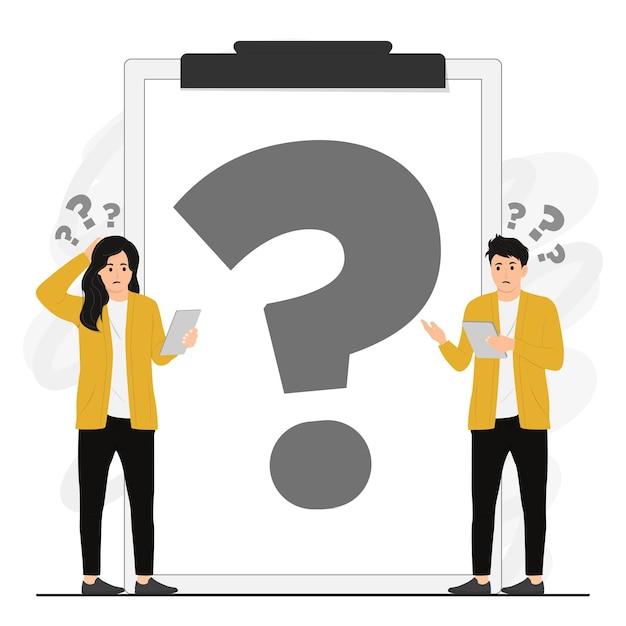 Vector flat vector people doubt asking questions looking phone flat illustration