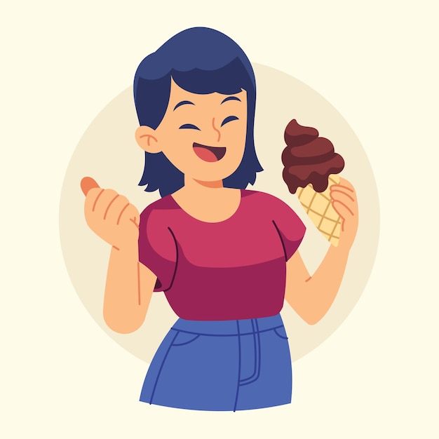 フラットベクトル 人々が食べ物を食べるイラスト