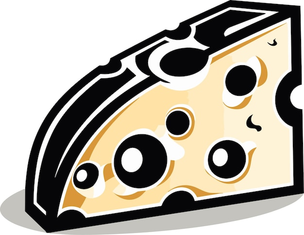 Flat vector of a piece of cheese with black dots on a wooden cutting board