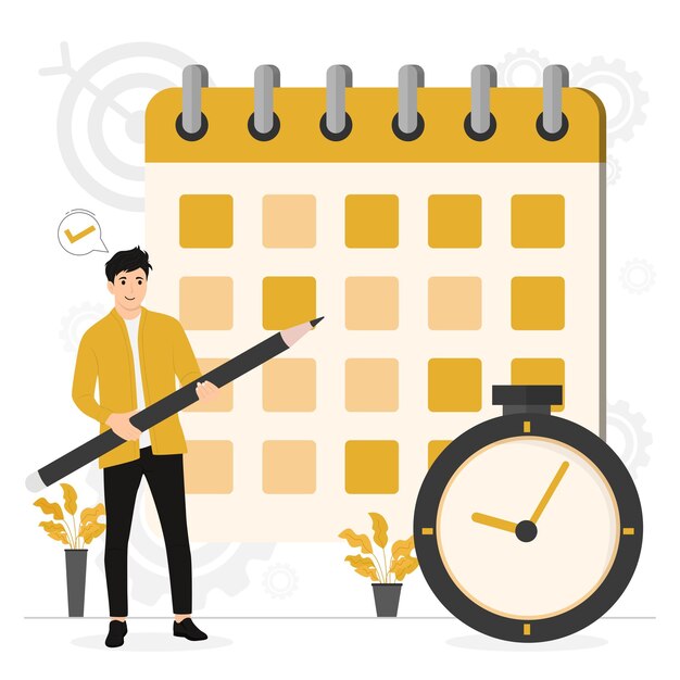 Flat vector planning schema concept het invullen van het schema op een gigantische kalender werkplanning