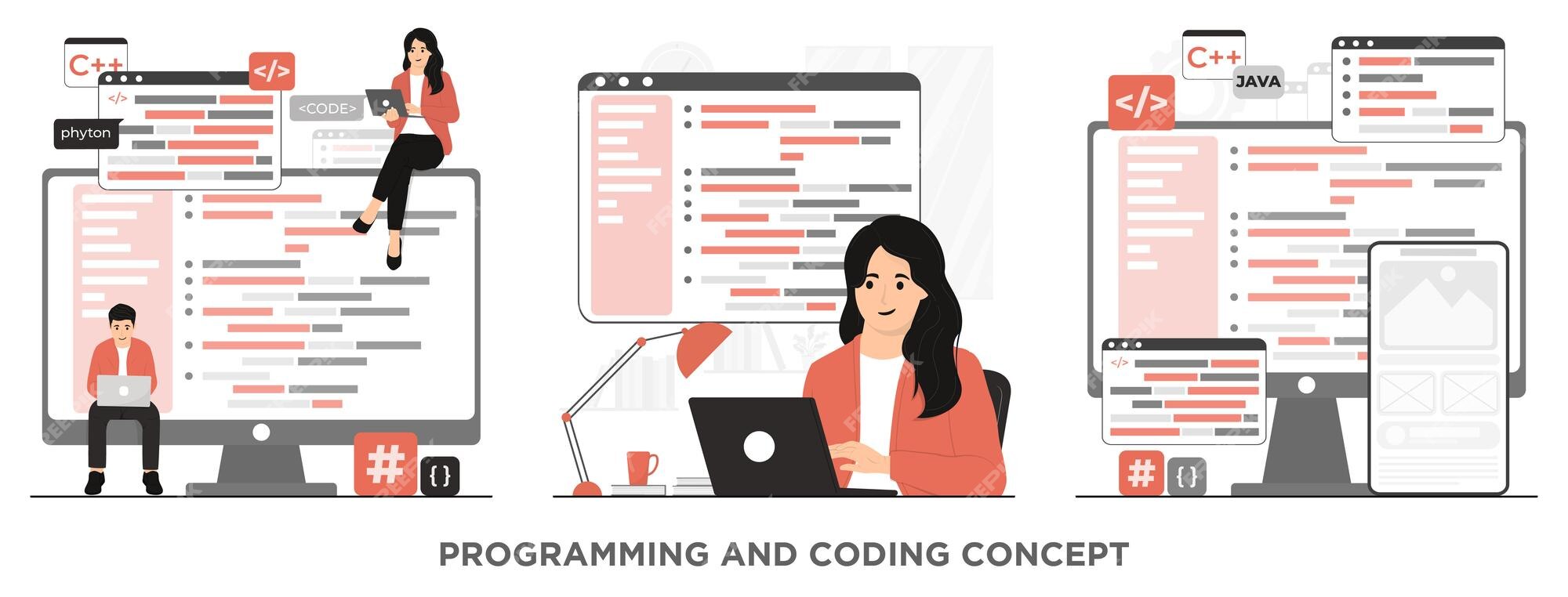 Premium Vector | Flat vector programming and coding concept illustration