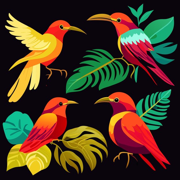 Vector flat vector rainforest bird art