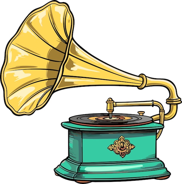 Flat vector retro vintage gramophone illustration