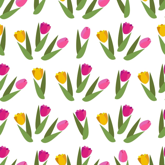 Flat vector seamless pattern with spring flowers tulip