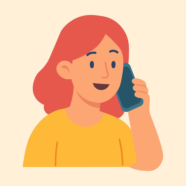 flat vector of smiling girl holding smartphone to ear symbolizing voice call communication