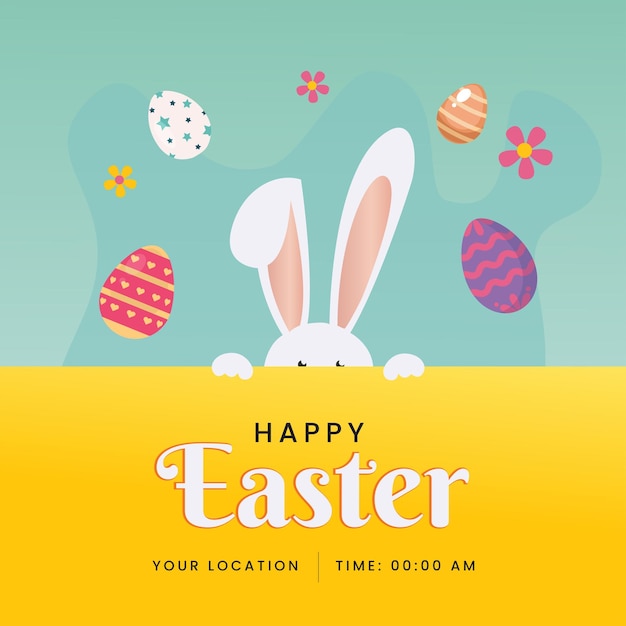 flat Vector social media post template for easter celebration